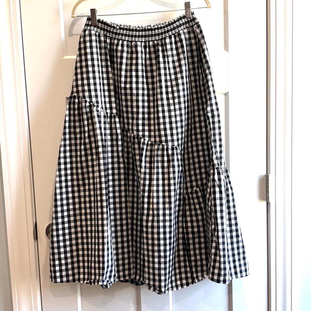 Who What Wear Black and White Gingham Check Skirt Mid Slit Pockets Medium